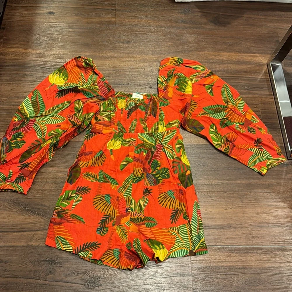 FARM Rio NWT Red Forest Birds Romper with Balloon Sleeves and front Buttons. - Picture 12 of 16